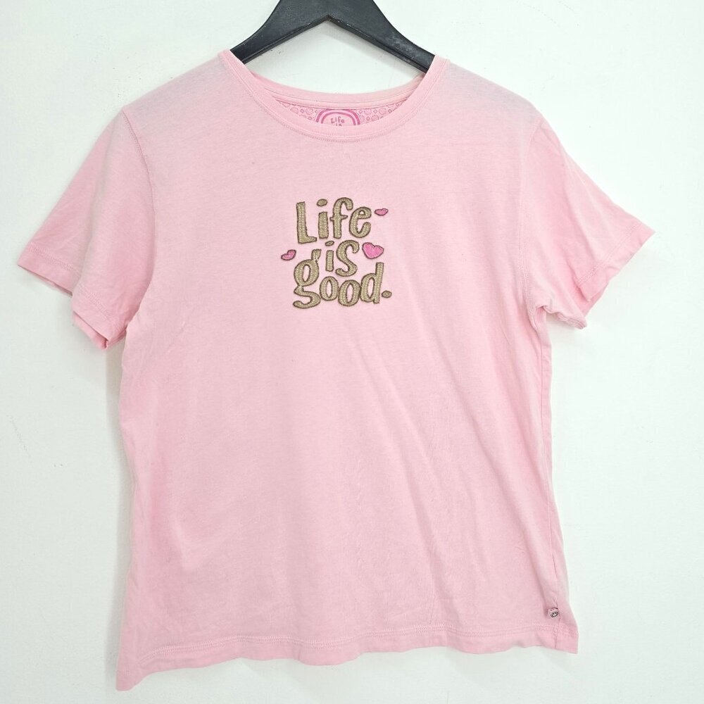 Life is Good Light Pink Embroidered Tee Size Small Women